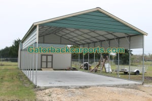 Vertical Single Leg RV Carport with side panels and Gable End